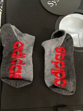 adidas Kids Gray & Black Socks with Red Logo